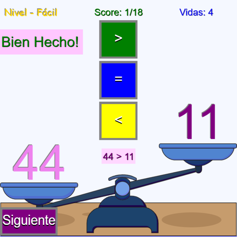 Juego de matemáticas: Mayor, menor o igual que: números