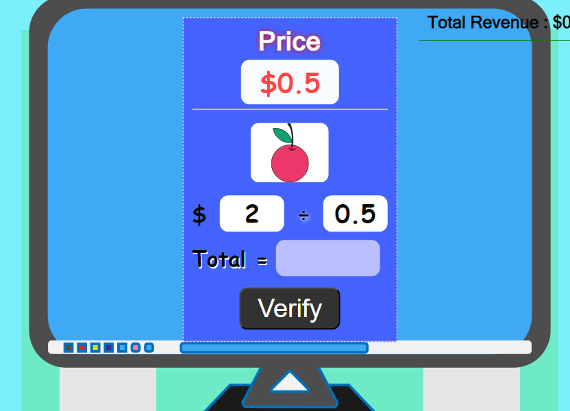 Juego de matemáticas: Mi Pequeña Tienda, funcionalidad 1