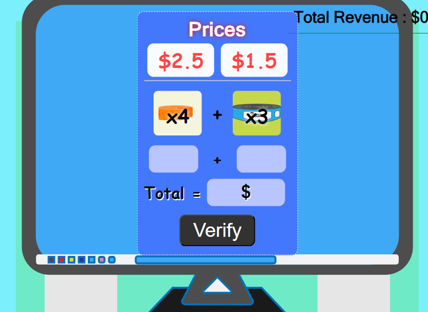Juego de matemáticas: Mi Pequeña Tienda, funcionalidad 2