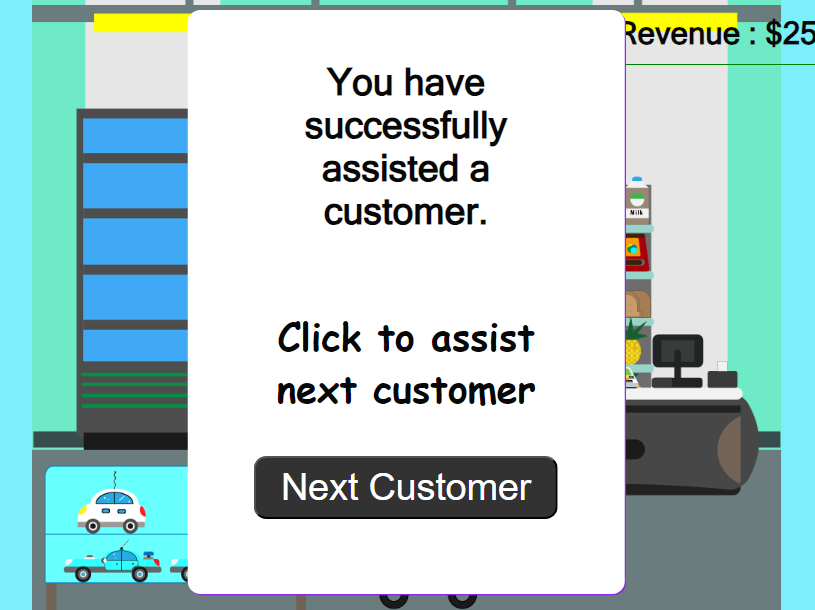 Juego de matemáticas: Mi Pequeña Tienda, cliente asistido exitosamente
