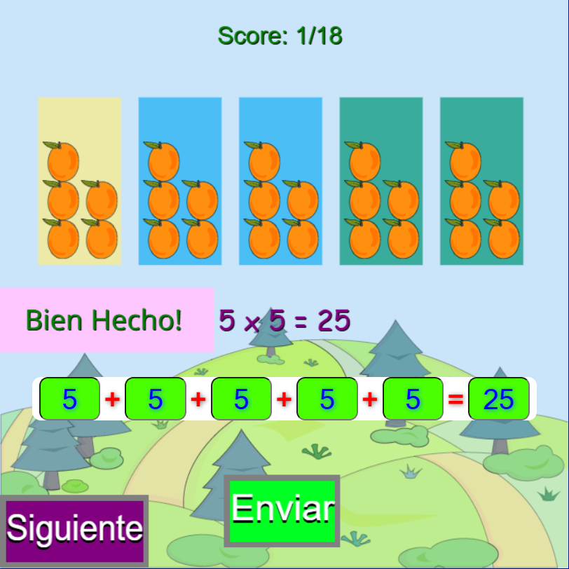 Juego de matemáticas: Sumas Repetidas Con Grupos, Funciones